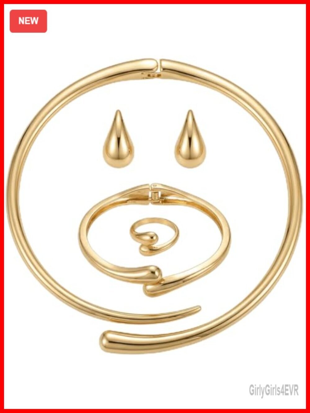 4 Pcs Chunky Gold Plated Statement Jewelry Set with Teardrop Necklace,